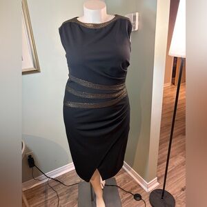 151. Joseph Ribkoff Black Dress with Gold Accent Stripes